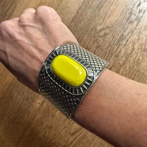 Silver Cuff Bracelet w/ Yellow Gem - Costume